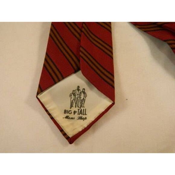 Vintage Big and Tall Mens Striped Tie, Dark Red Black Olive Green Neck Tie - Picture 5 of 8